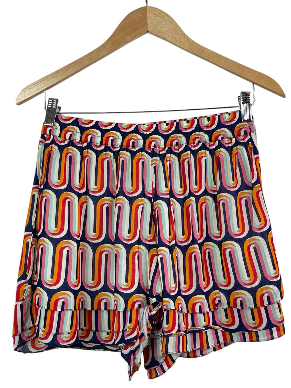 Totem Women’s Ruffle Colorful Multicolor Pattern Pull-On Casual Shorts